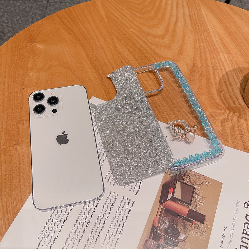 Ốp Điện Thoại iPhone 14 Pro Max 13 12 11 Pro Max XS Max 13 12 XS Max XR X XS 7 8 Plus Hình Hoa Hồng 3D Đính Đá Lấp Lánh Cho