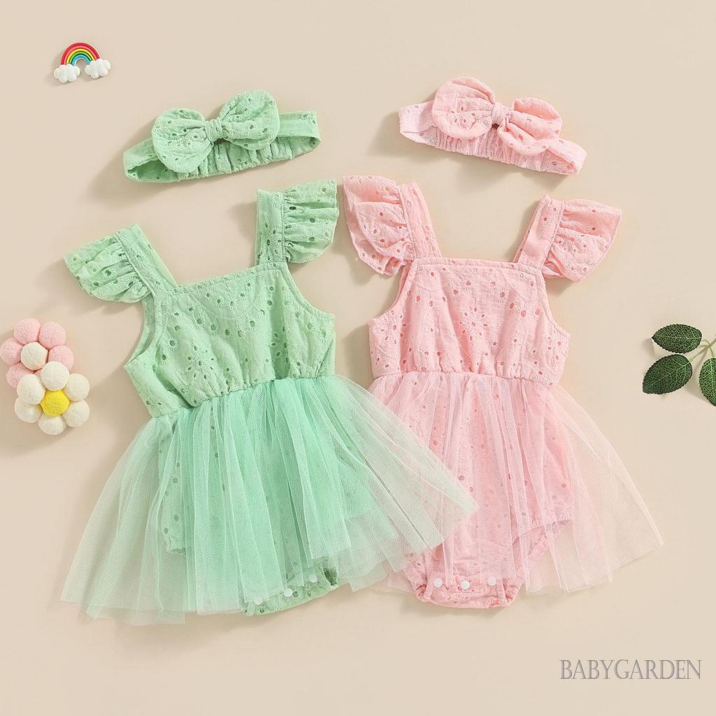 Set Áo Liền Quần &amp; Băng Đô Quấn Đầu Cho Bé Gái 0-18 Tháng Tuổi