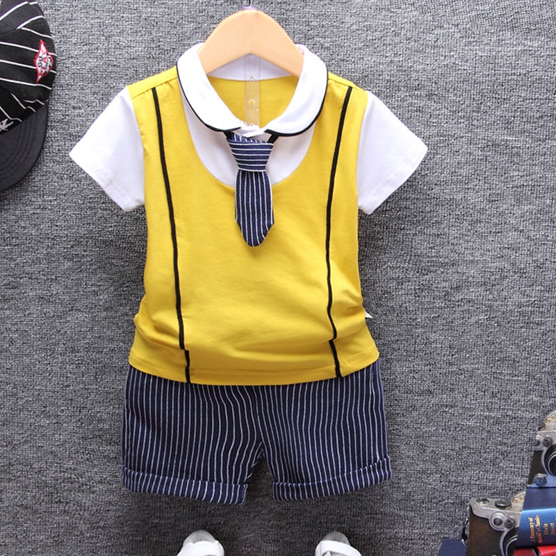 Set Đồ Mùa Hè Tay Ngắn Phong Cách Preppy Mới Cho Bé Trai 0-3 Tuổi 5-7 - 8 Tháng Tuổi