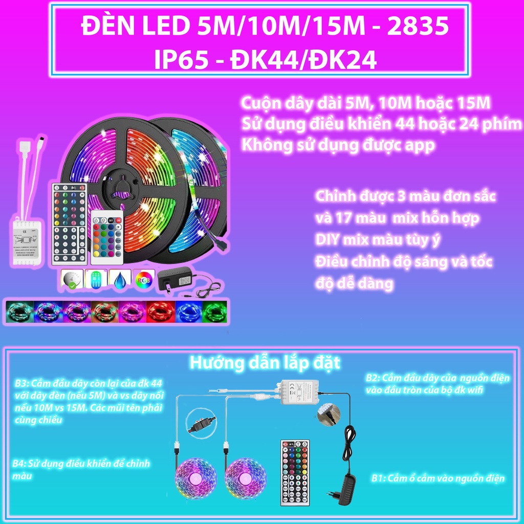 Đèn Led TikTok Dây Trang Trí 10M Đổi Nhiều Màu Có Điều Khiển, Dây Đèn Led Trang Trí 16 Triệu Màu Chống Nước