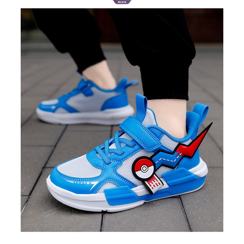 Giày Thể Thao Chạy Bộ Gọn Nhẹ Thoáng Khí Họa Tiết Pikachu Pokemon Thời Trang Cho Bé