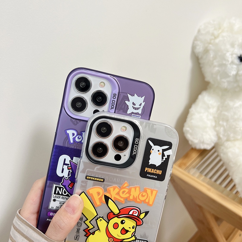 Ốp Điện Thoại Hai Mặt Màu Bạc In Hình Pikachu Thời Trang Cho iPhone 11 14 12 13 Pro Max