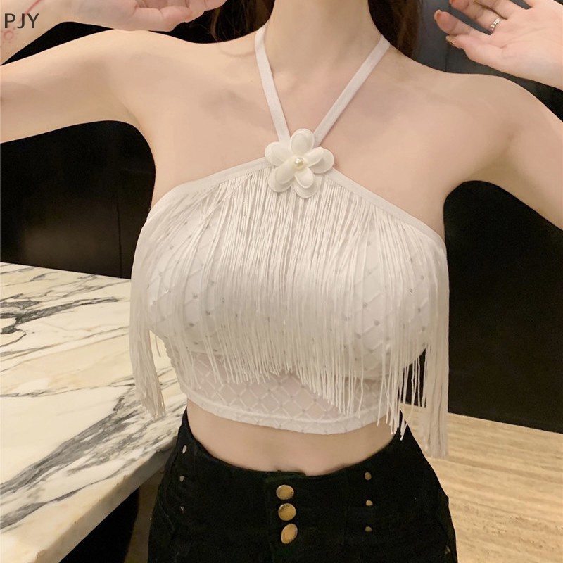 Áo PJY Hai Dây Mỏng Màu Trơn Tua Rua Gợi Cảm Mùa Hè Cho Nữ PJ