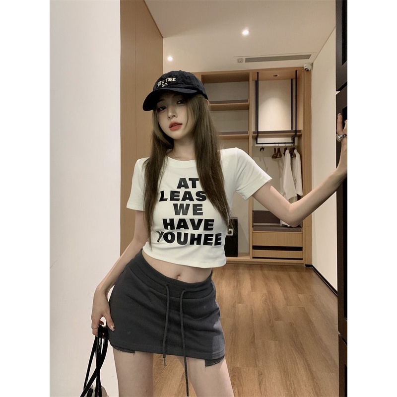 Áo Baby Tee Thun Croptop Nữ Nữ Ngắn Tay In Chữ Phong Cách Mới