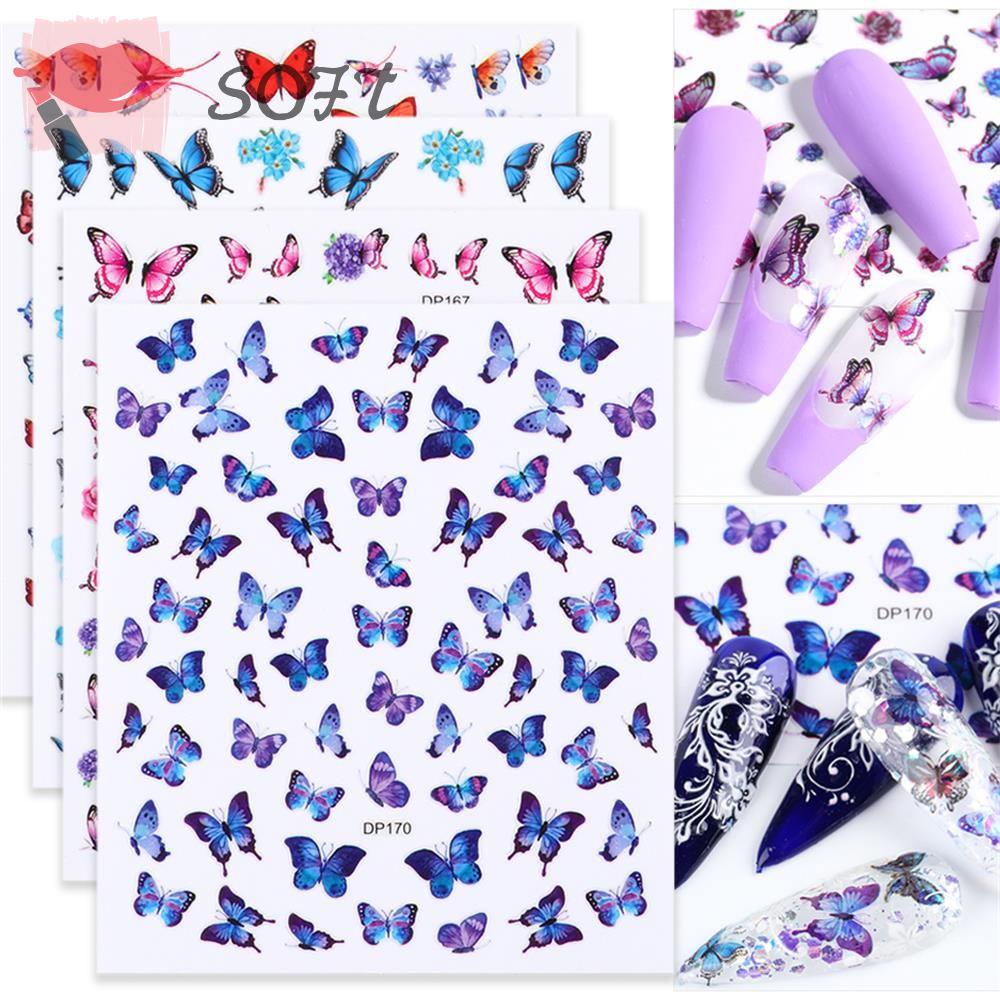 SOFTNESS Miếng Dán Trang Trí Móng Tay Hình Bướm Xinh Xắn