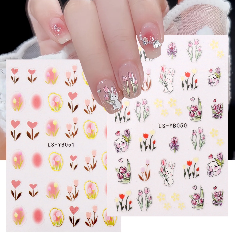 ♕ 1 miếng dán móng nghệ thuật mùa xuân Little Fresh Sticker Phnom Penh Tulip Rabbit Sweet 3d Back Sticker Sticker trang trí móng tay Dụng cụ làm móng cho tiệm nail 2 thiết kế TUYỆT VỜI