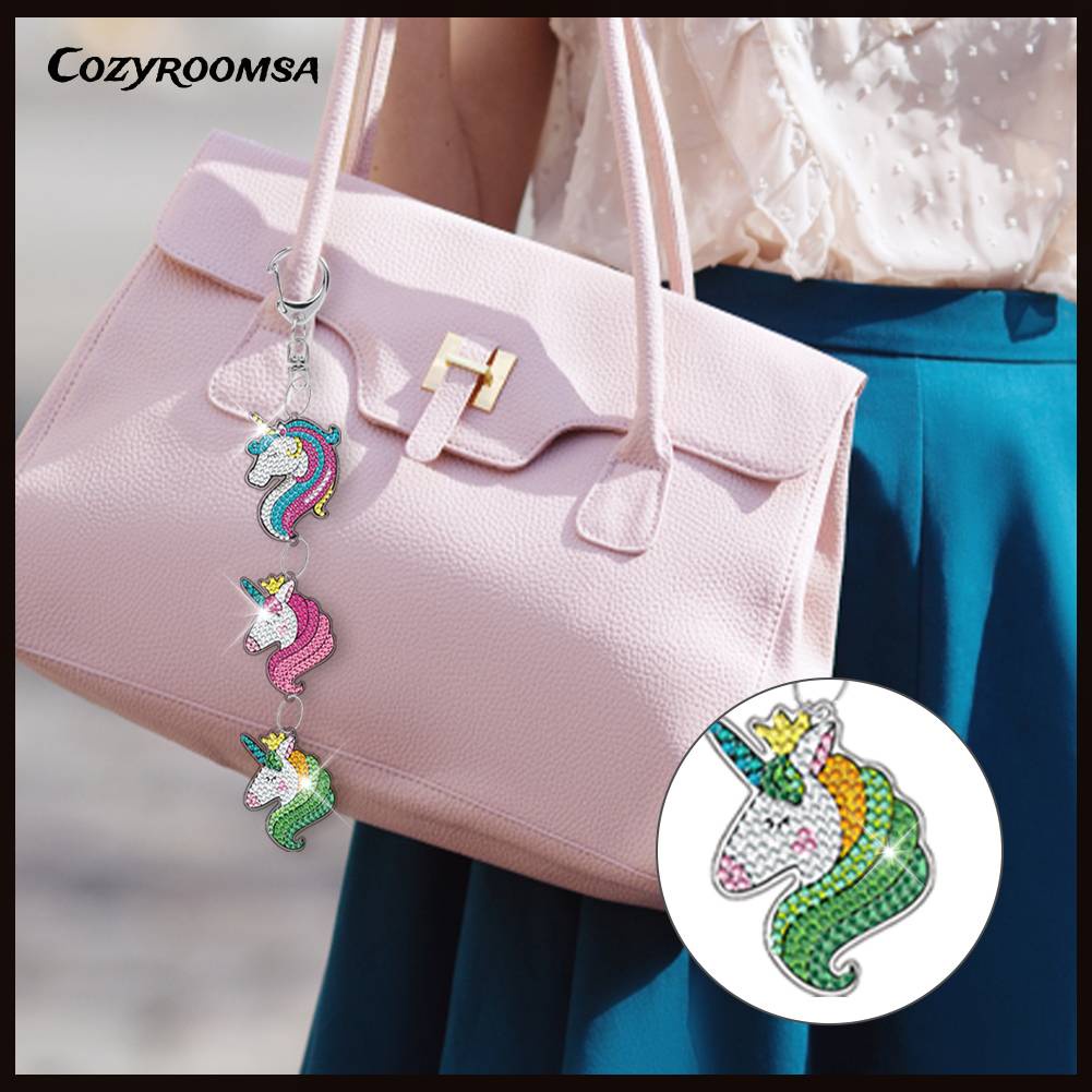 Móc Khóa Hai Mặt Đính Đá Nghệ Thuật DIY Dành Cho Trẻ Em