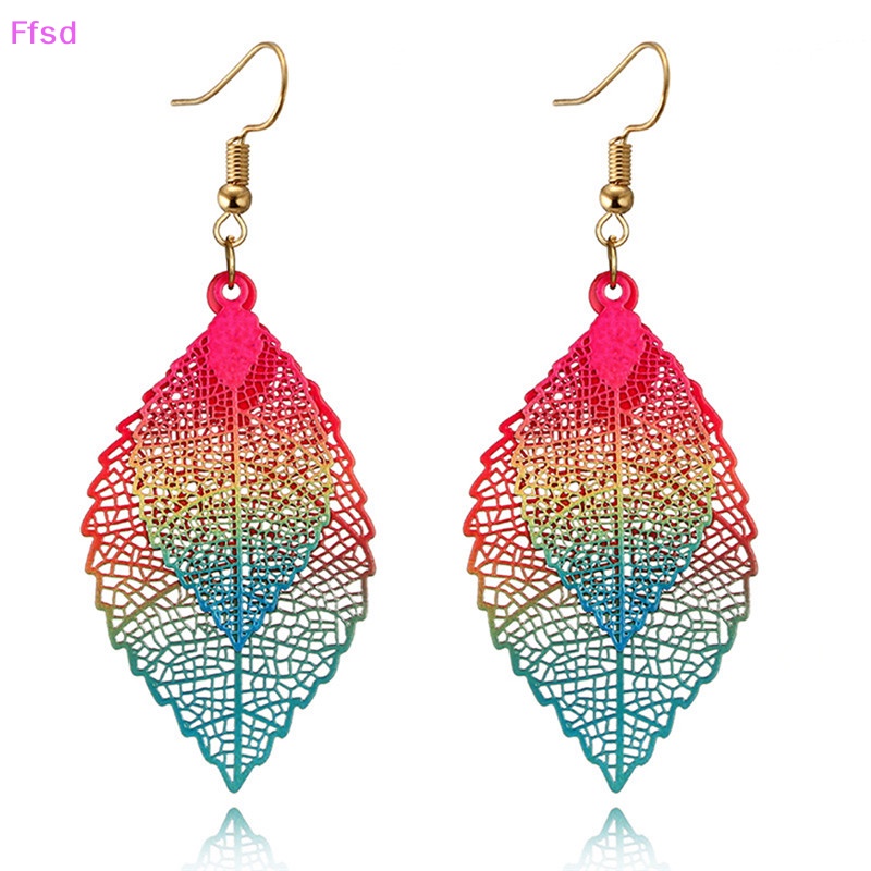 {Ffsd} Khuyên Tai Dáng Dài Hình Lá Lớn Nhiều Màu Sắc Phong Cách Boho