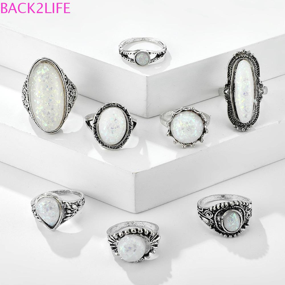 BACK2LIFE Nhẫn Đính Đá Mặt Trăng Hình Vuông Phong Cách Hàn Quốc Sang Trọng