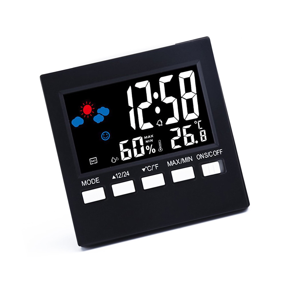 1 Đồng Hồ Báo Thức Điện Tử Màn Hình LED Hiển Thị Độ Ẩm Màu Đen Cho Xe Hơi