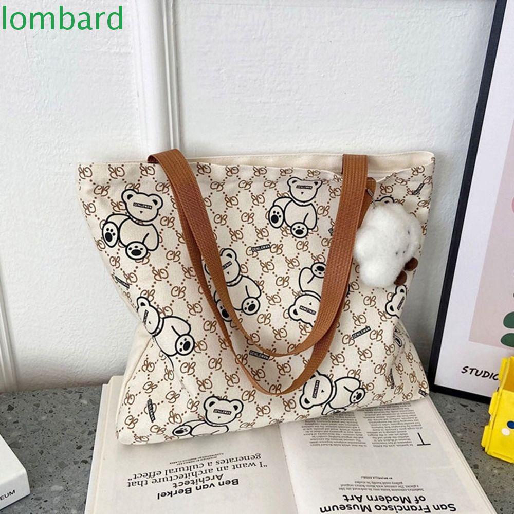 LOMBARD Túi vải Cỡ Lớn In Họa Tiết Chú Gấu Dễ Thương Thời Trang Cho Nữ