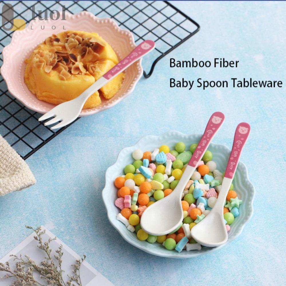 LUOL Set 2 Muỗng Ăn Bằng Sợi Tre Chất Lượng Cao Đa Năng In Họa Tiết Hoạt Hình Cho Bé