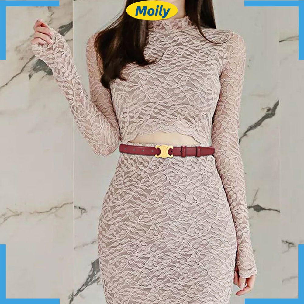 MOILYVN Thắt Lưng Da PU Màu Trơn Khóa Hợp Kim Hình Chữ C Dễ Phối Đồ Thời Trang Cho Nữ