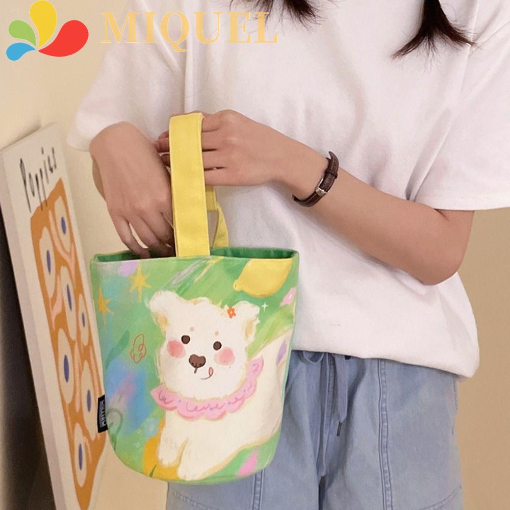 MIQUEL Túi Xách Tay Bằng Vải Canvas Dễ Phối Đồ Thiết Kế Hình Cún Graffiti Giản Dị