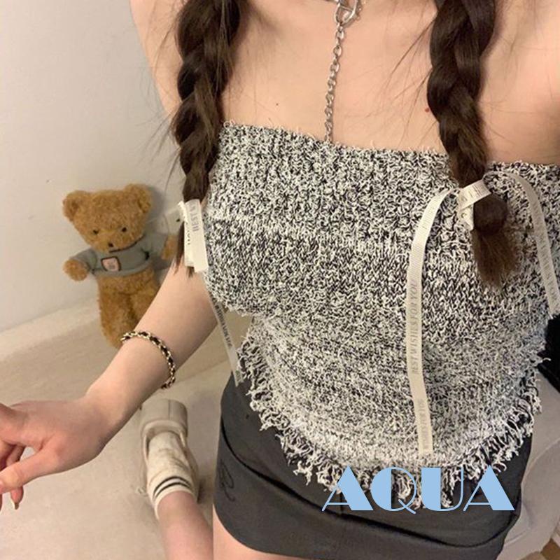 Anana Áo Ống Cổ Thuyền Phối Tua Rua Thời Trang Mùa Hè Cho Nữ