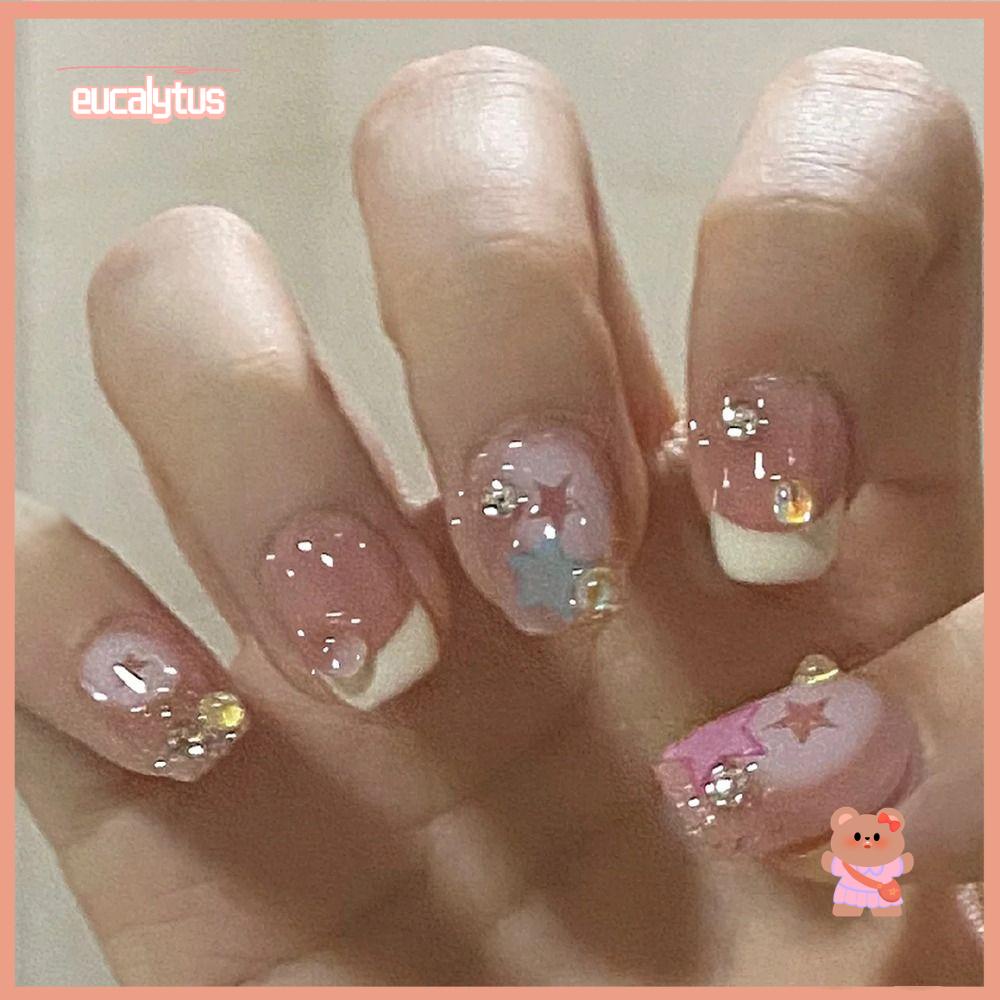 EUTUS Hộp 24 Móng Tay Giả Đính Đá ABS Có Thể Tháo Rời Che Phủ Toàn Diện Cho Nữ