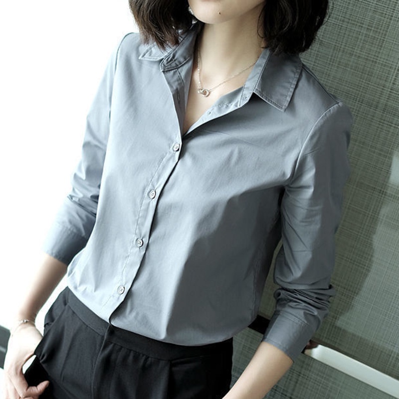 Áo Sơ Mi Tay Dài Màu Trơn Dáng Ôm Thời Trang Dành Cho Nữ