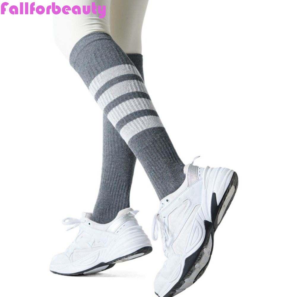 FALLFORBEAUTY Vớ Thể Thao Dài Qua Gối Kẻ Sọc Nhiều Màu Ấm Áp Phong Cách Harajuku JK Cho Nữ