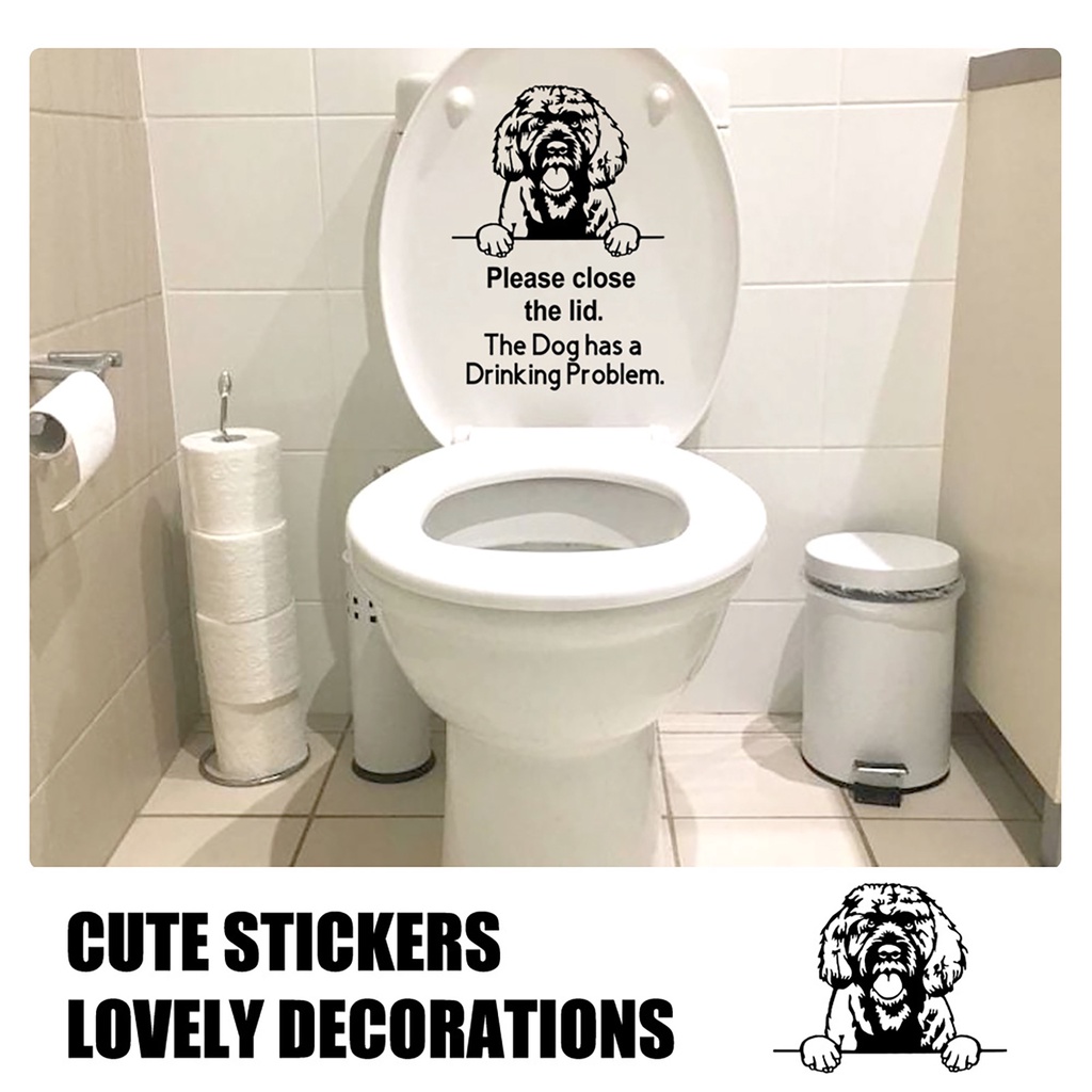 Miếng Dán Trang Trí Toilet Chống Thấm Nước Hình Chú Chó Dễ Tháo Rời Tiện Dụng