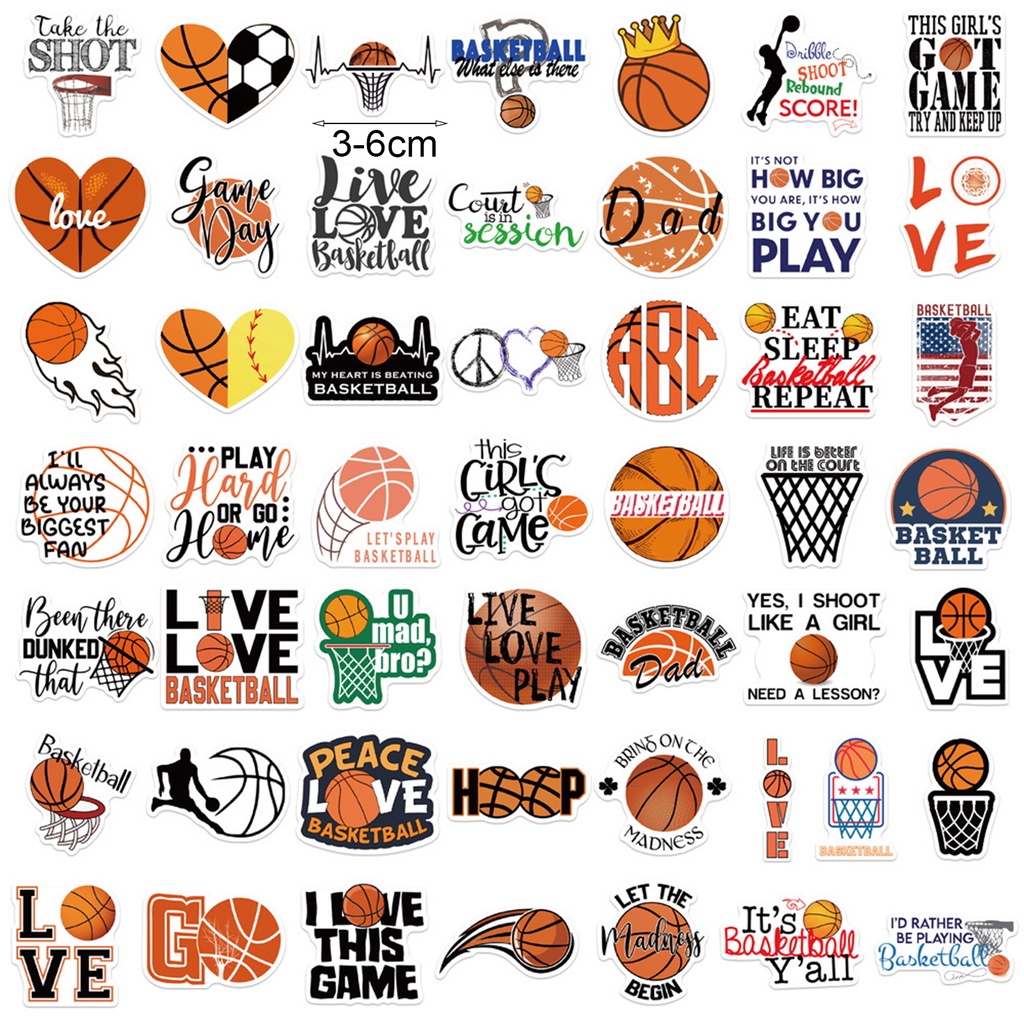 Set 50 Miếng Dán Hình Bóng Rổ Chống Nước Trang Trí Laptop