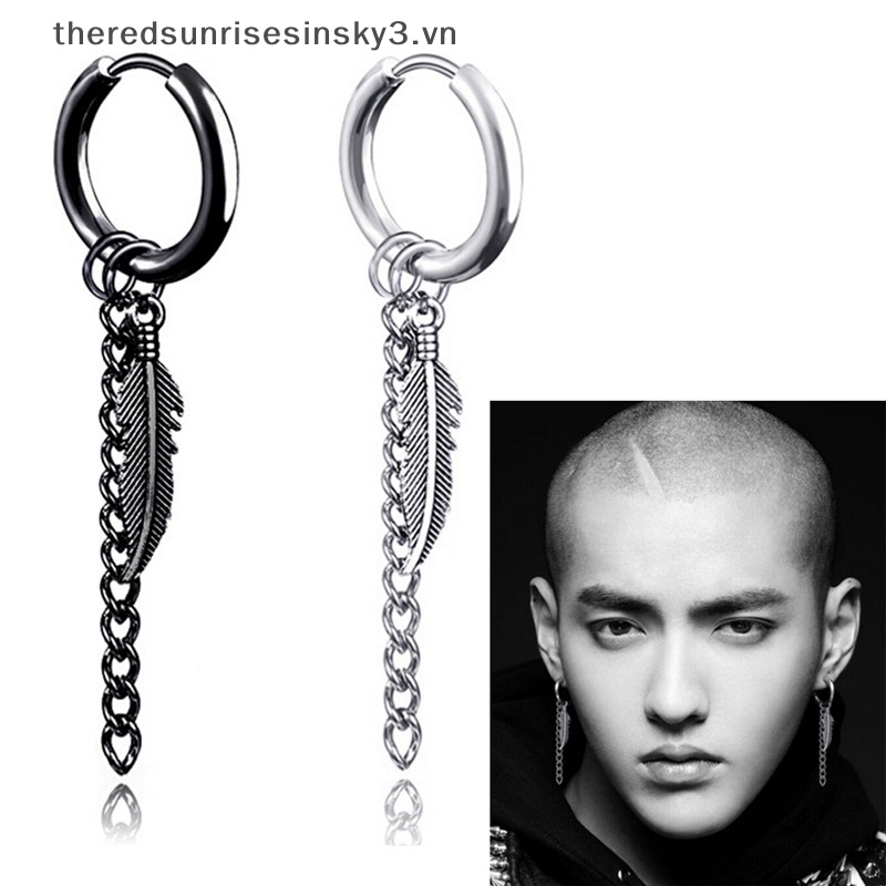 Bông Tai Dài Bằng Thép Titan Hình Lông Vũ Thời Trang