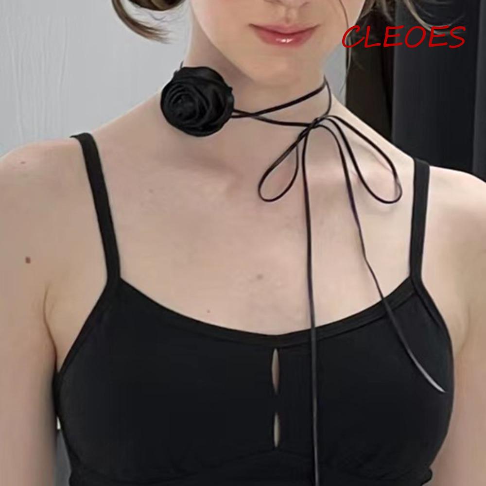 CLEOES Vòng cổ Mặt Hình Hoa Hồng Thắt Ruy Băng Phong Cách Hàn Quốc Ngọt Ngào Cho Nữ