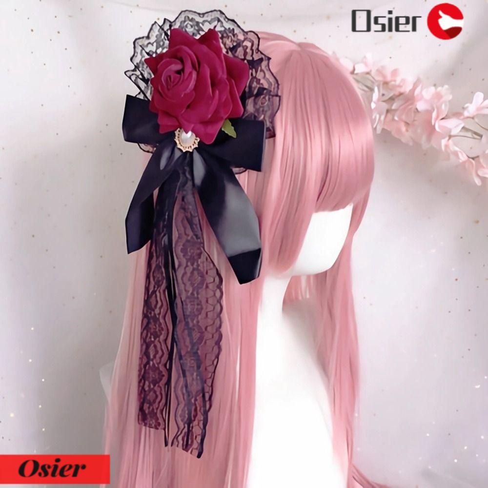 OSIER1 Kẹp Tóc Nơ Ren Hoa Hồng Hóa Trang Dễ Thương