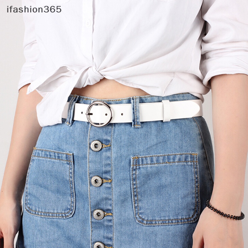Thắt Lưng Da Màu Trơn Khóa Kim Loại Tròn Phong Cách Boho Cổ Điển Thời Trang ifashion365 Cho Nữ