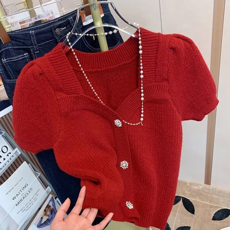 Áo Thun Len Tay Ngắn Phong Cách Thời Trang Mùa Hè Mới Dành Cho Nữ