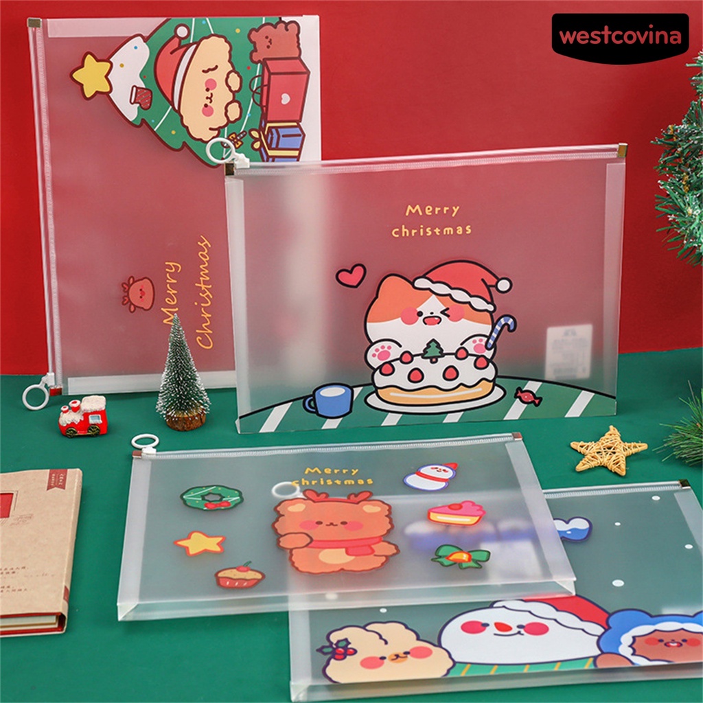 [WSTN]✎Túi Đựng Tài Liệu A4 Trong Suốt Chống Thấm Nước Sức Chứa Lớn Có Khóa Kéo Họa Tiết Hoạt