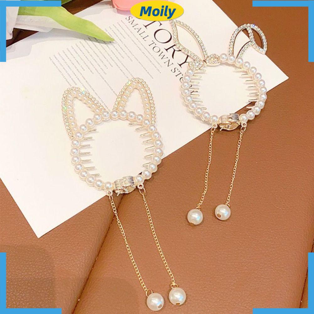 MOILYVN Kẹp Tóc Đính Quả Cầu Lông Xù Hình Mèo Thỏ Cá Mập Phối Tua Rua Retro Cho Nữ