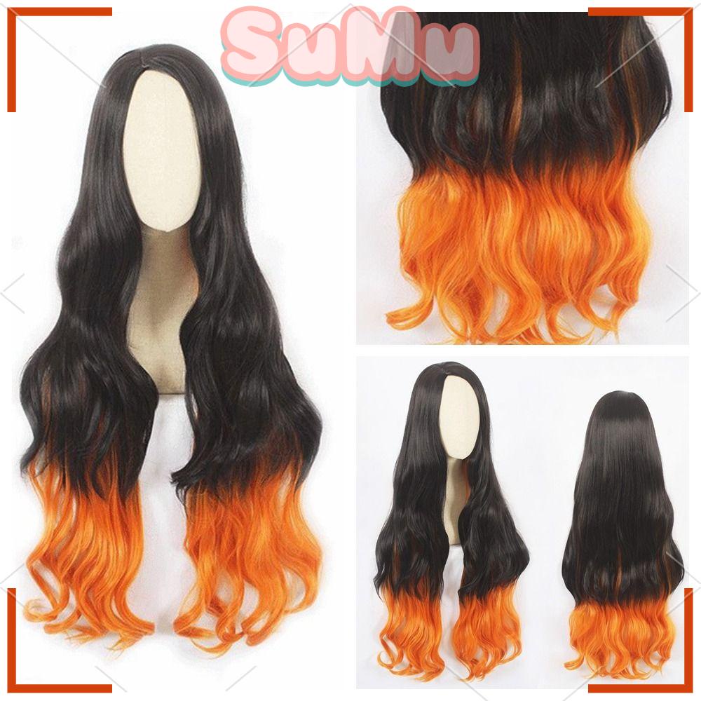 SUMU Bộ Tóc Giả Dài Xoăn Màu Cam Đen Gradient Hóa Trang Nhân Vật Anime Cho Nữ
