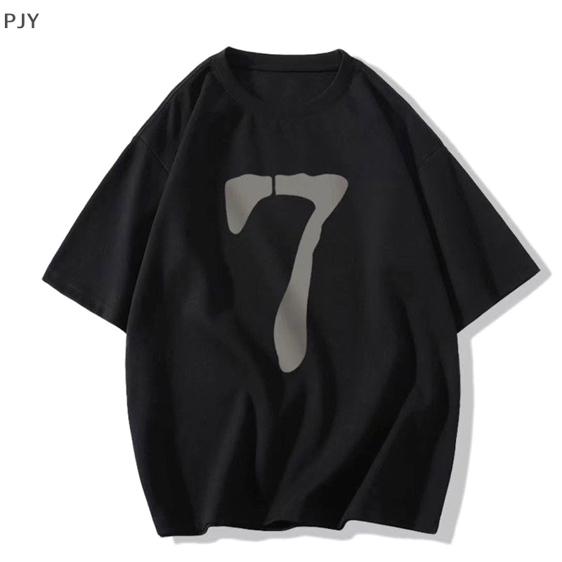 Áo Thun Ngắn Tay Cổ Tròn Dáng Rộng In Số Phong Cách Retro Mỹ Cho Nữ PJ