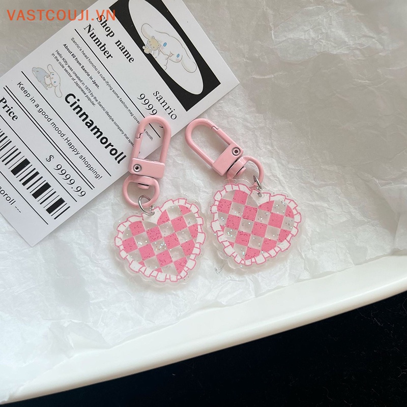 Móc Khóa Hình Trái Tim Phối Lưới Màu Hồng Dễ Thương Dùng Trang Trí Túi Xách / Túi Xách