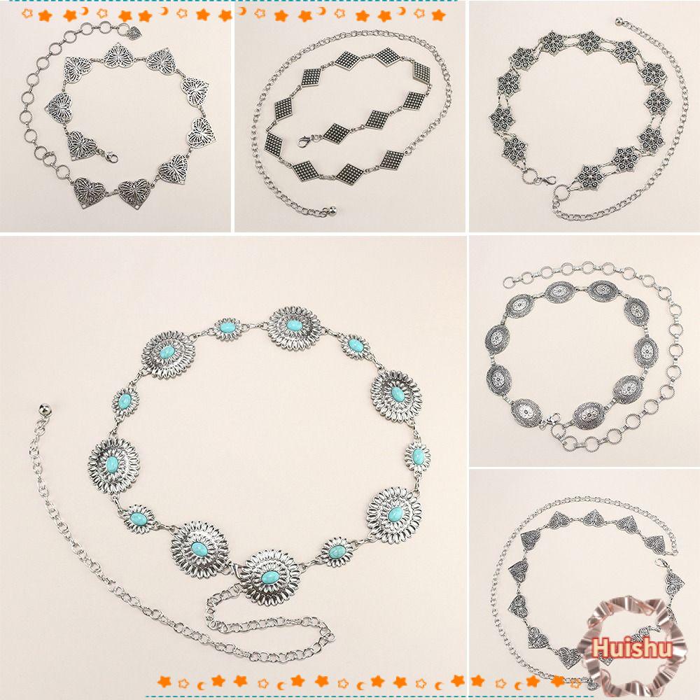 HS Thắt Lưng Dây Xích Bằng Kim Loại Màu Bạc Phong Cách Boho Phương Tây Thời Trang Cho Nữ