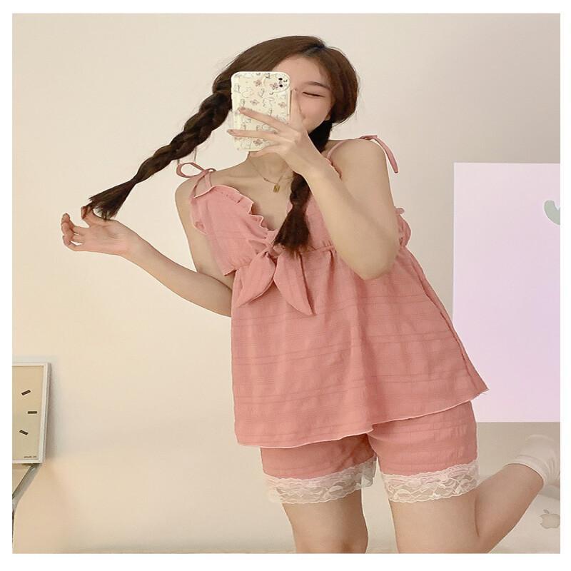 Bộ Đồ Ngủ Hai Dây Màu Trơn Dễ Thương Dành Cho Nữ