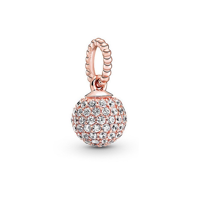 Mặt Dây Chuyền Mạ Bạc S925 Hình Cầu Trong Suốt Màu Xanh Dương Đính Kim Cương DIY