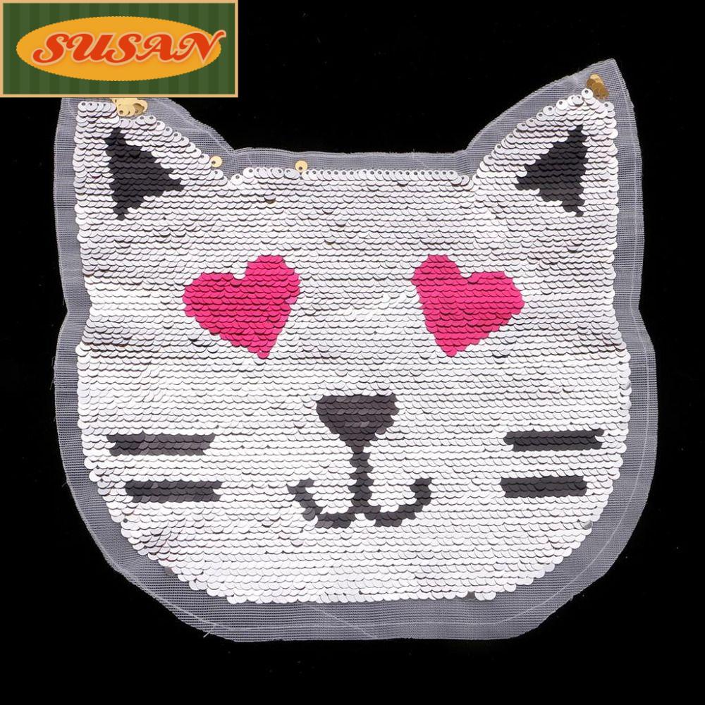 SUSANS Miếng Dán Ủi Quần Áo Hình Mèo Đính Kim Sa Lấp Lánh Nhiều Màu Sắc