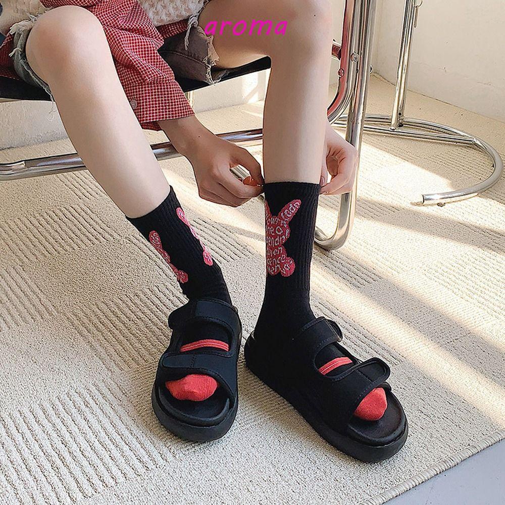 AROMA Đôi Vớ Thoáng Khí Họa Tiết Caro Và Thỏ Phong Cách Nhật Bản Cho Nữ