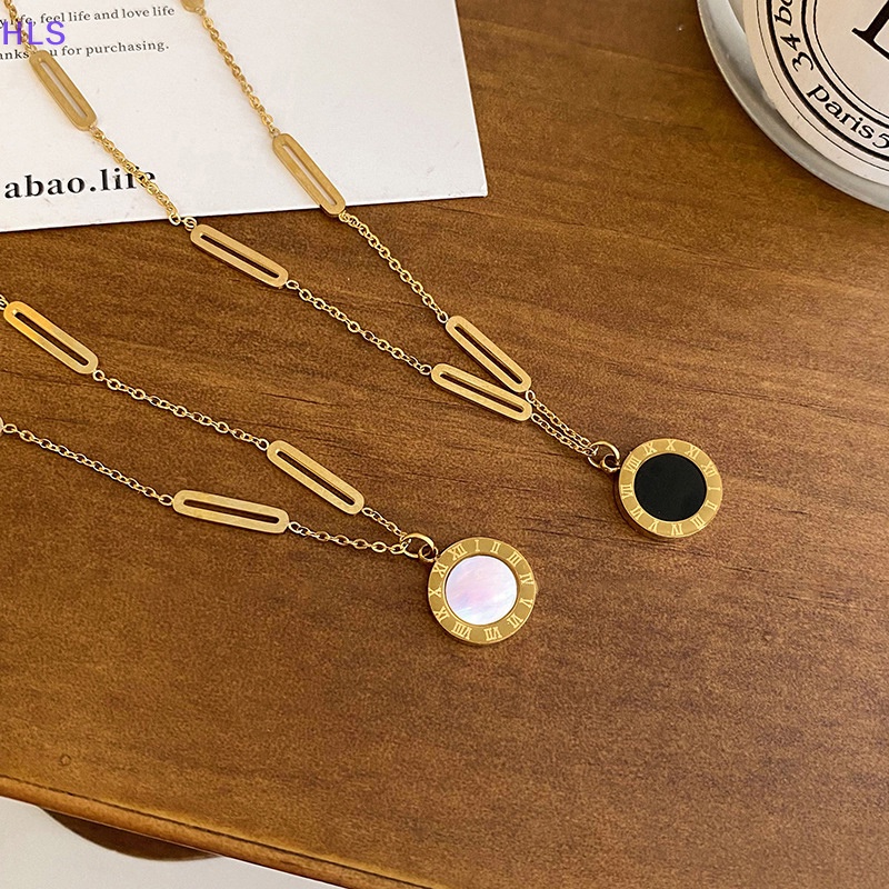 [HLS] Vòng cổ Bằng Thép Titan Nhẹ Xương Đòn Mặt Số La Mã Trắng Đen Thời Trang Cá Tính Dành Cho Nữ