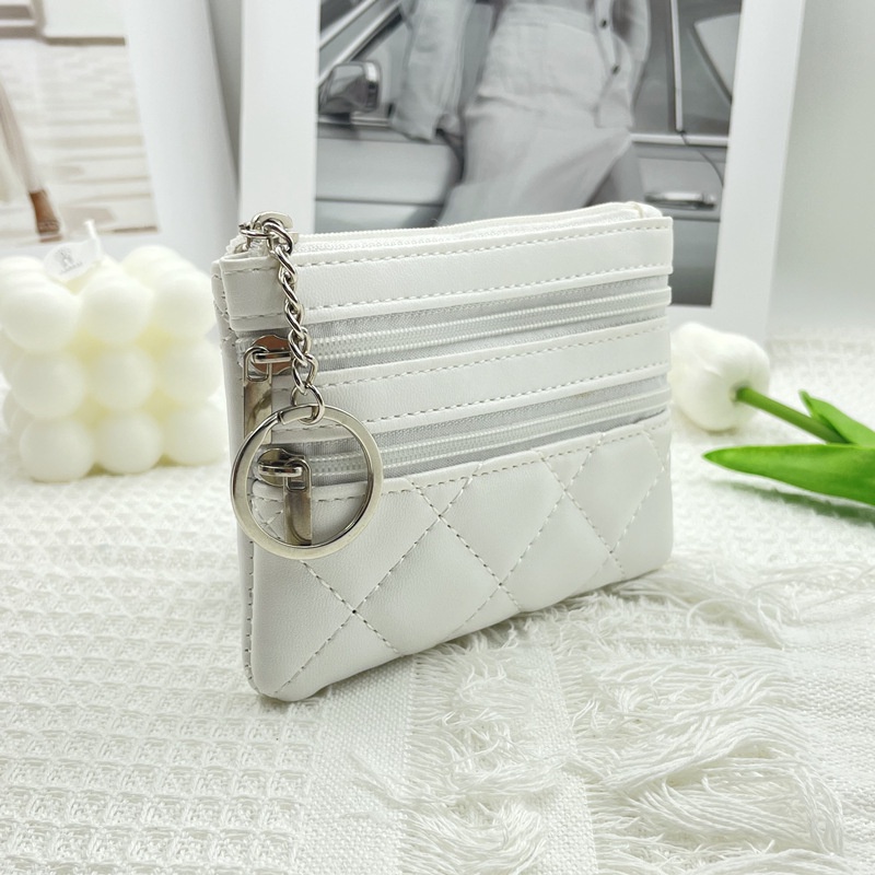 Ví Đựng Tiền Xu Nhiều Ngăn Siêu Mỏng Thêu Họa Tiết Hình Thoi Phong Cách Vintage