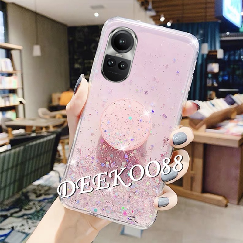 Ốp Điện Thoại TPU Mềm Hình Ngôi Sao Lấp Lánh Gắn Giá Đỡ Cho OPPO Reno10 Pro Plus Pro + 5G 2023 Reno 10 10Pro Reno10Pro +