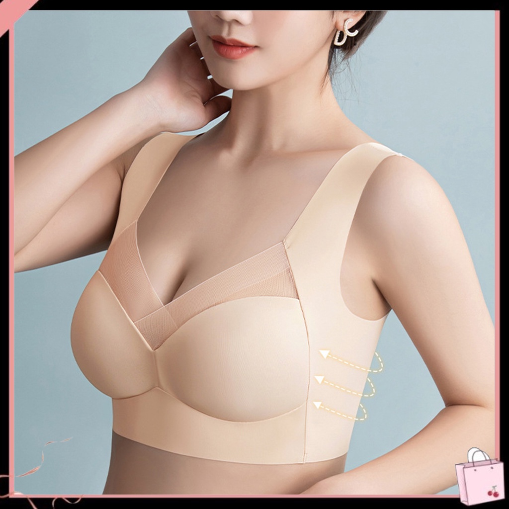 {Soltweter} Áo Lót Thể Thao Bằng Lụa Lạnh Không Đường May Dây Bản Rộng Khâu Chữ U Có Đệm Nâng Ngực Không Đường May Mặc Hàng Ngày Cho Nữ