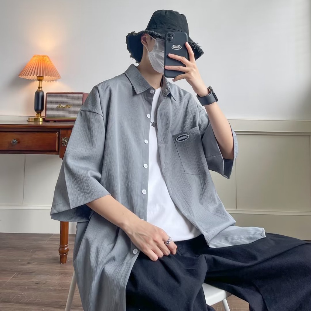 Áo Sơ Mi Tay Lửng Dáng Rộng Thời Trang Mùa Hè Cá Tính Cho Nam
