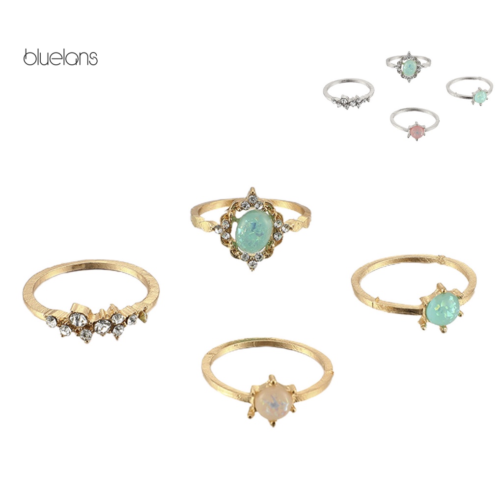 Set 4 Nhẫn Hợp Kim Đính Đá Quý Nhân Tạo Nhiều Màu Sắc Thời Trang