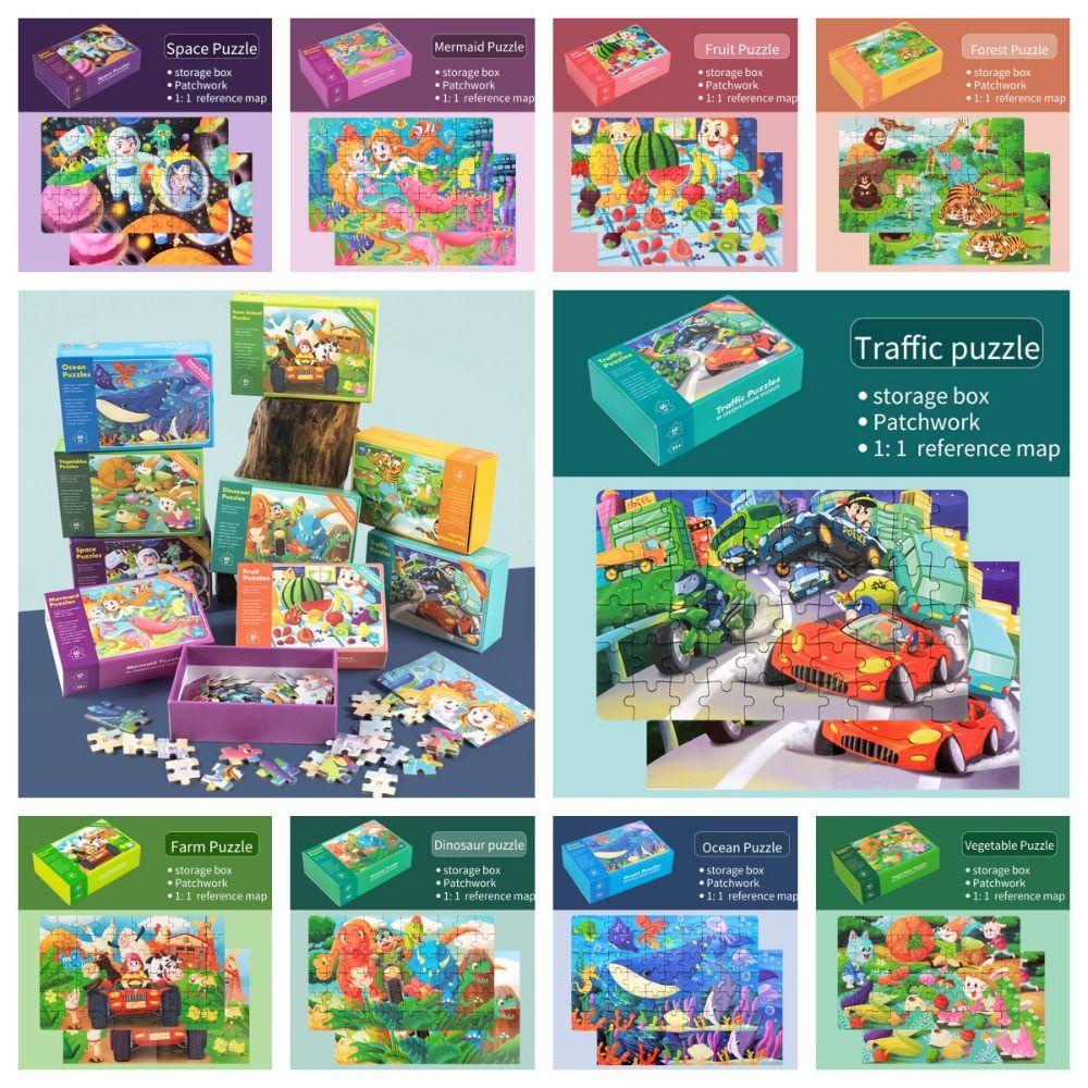 Hộp 60 Miếng Xếp Hình Khủng Long Hoạt Hình Cho Bé