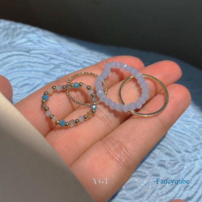 Ygt Set 4 Nhẫn Đeo Khớp Ngón Tay Co Giãn Đính Hạt Thời Trang Mùa Hè Cho Nữ