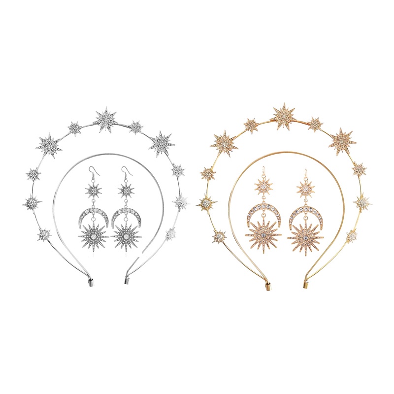Ygt Bộ Băng Đô Cài Tóc Nhiều Lớp Hình Ngôi Sao Mặt Trời Mặt Trăng Kim Loại Thời Trang Cho Nữ