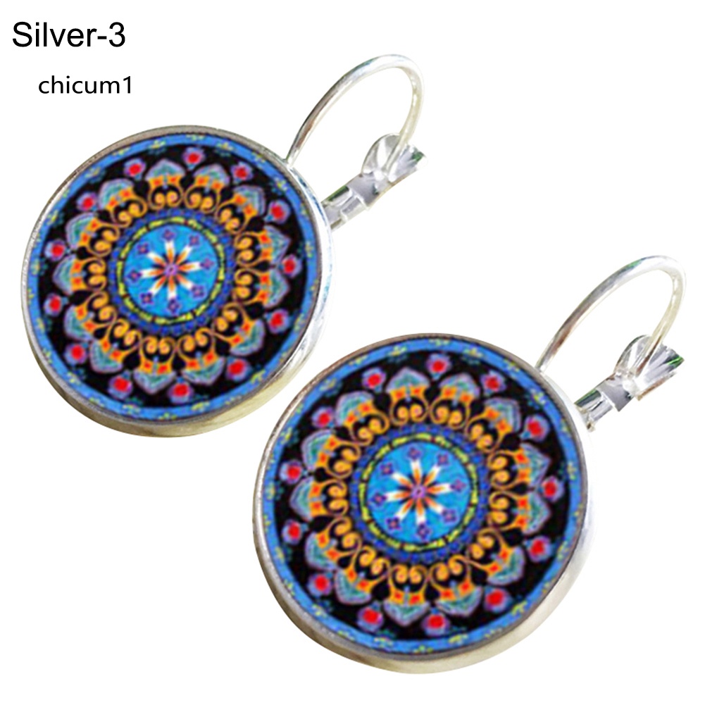 Khuyên Tai Tròn Họa Tiết Hoa Mandala Nhiều Màu