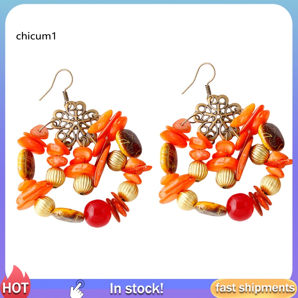 Khuyên Tai Dạng Móc Xỏ Hạt Nhiều Màu Kiểu Bohemia Cho Nữ